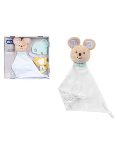 Chicco set regalo nascita my sweet doudou - copertina topolino, portaciuccio velluto, massaggiagengive elefantino