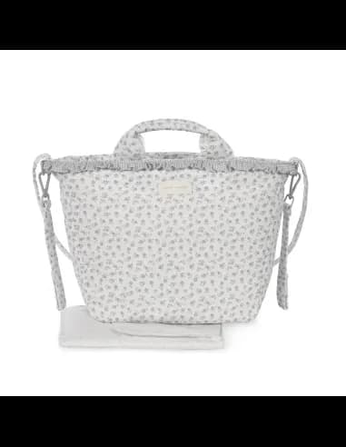 Pasito a pasito borsa fasciatoio little bloom flor grigio con tracolla e aggancio passeggino